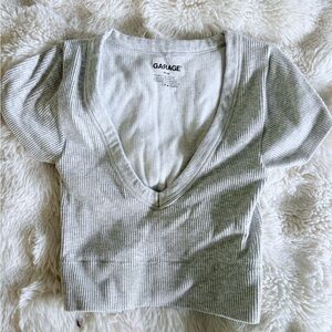 Garage Light Gray Ribbed V-Neck Tee